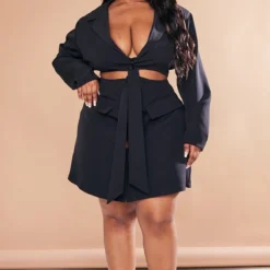 Plus Robe Blazer Découpée Noire à Devant Noué -Jolie Vêtue Soldes Magasin 30ca9f67bd9c2c729adc692c7c20dc306f7fb75a cnc9832 3