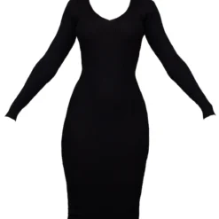 Robe Mi-longue En Maille Noir ébène à Col En V -Jolie Vêtue Soldes Magasin 30ee28ff368471cc488b78714012249df4f08aa2 cmu0224 6