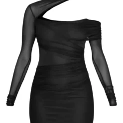 Robe Asymétrique Moulante En Mesh Drapé Noir à Col Montant Et Fronces -Jolie Vêtue Soldes Magasin 30f0d2047122c2a148f0c0c9967988adeac7a407 cnc5914 5