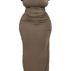 Plus Robe Longue Kaki Mousse à épaulettes Froncée Sur Le Côté -Jolie Vêtue Soldes Magasin 310dadfdb5de3f528a930d7b60f029aab6e2a20f cnc5216 5