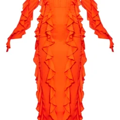 Robe Longue En Mousseline De Soie Orange Brûlé à Corset Et Manches Longues -Jolie Vêtue Soldes Magasin 3140aa8bf2aad824fb9d895fb5251b93b4f4edba cne8541 5