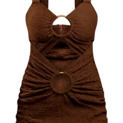 Robe Moulante Crêpée Texturée Chocolat à Découpes Et Détail Anneaux -Jolie Vêtue Soldes Magasin 3147e3b6abe74444912a85fda2a6e608521721d9 cne7737 5