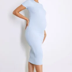 Maternité Robe De Grossesse Mi-longue Bleu Ciel Côtelée à Col Ras-du-cou -Jolie Vêtue Soldes Magasin 315860689eed03a8f7d9b8b9c6bfe3d761c9ce53 cnd7199 3
