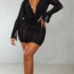 Shape Robe Moulante Noire En Maille Tricot Ajourée à Manches Flare Et Col Bénitier -Jolie Vêtue Soldes Magasin 31704f6770bf55b9abf10296f17fcc90c27fa234 cnb1174 3