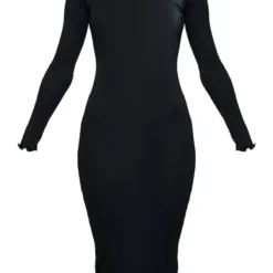 Robe Mi-longue Côtelée Noire à Manches Longues Et Ourlet Légèrement Volanté -Jolie Vêtue Soldes Magasin 3181fa7fcf96a2db80bf8bc64b5a3a87b85ebe21 cnd4270 5