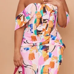 Plus Robe Mi-longue Multicolore à Col Bardot Et Côtés Froncés -Jolie Vêtue Soldes Magasin 31b7ca07b6a913dafb86f754336a0e5ac1b192a3 cmw4092 5