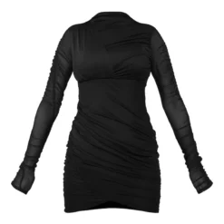 Robe Moulante En Mesh Drapé Noir à Col Montant Et Fronces -Jolie Vêtue Soldes Magasin 31ed958d06054cf67bf3698ad2dc7157b34d8eb3 cnc2960 5