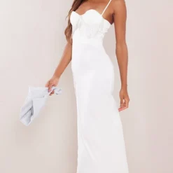 Robe Longue Portefeuille Blanche à Bonnets Frangés De Strass -Jolie Vêtue Soldes Magasin 3245653d2c631db1ad48b826f01d9d2d851019eb cna9149 3