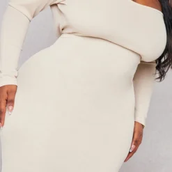 Logic Plus Robe Bustier Mi-longue Côtelée Avoine à Col Bardot Et Manches Longues -Jolie Vêtue Soldes Magasin 327a42ae13e2509de07acb4161b0509d892c16d5 cnb7011 4