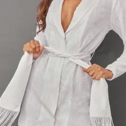 Robe Blazer Blanche à Sequins Et Détail Noué -Jolie Vêtue Soldes Magasin 328165e166593a7dfc521ce2589c79f19dfebcbe cnb8005 4