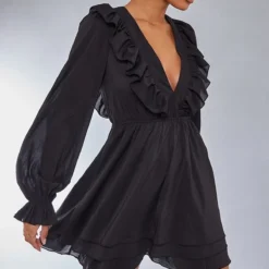 Robe Droite En Mousseline De Soie Noire à Dos Noué