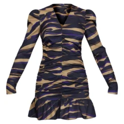 Robe Moulante Imprimée Zèbre Multicolore Froncée à Col V Volanté -Jolie Vêtue Soldes Magasin 3383a77f8e7d13a0876cf16f1f1d3974997fcb61 cnc6632 5