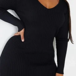 Plus Robe Mi-longue En Maille Côtelée Noire à épaules Dénudées -Jolie Vêtue Soldes Magasin 33e3a3ee9c7be3d9d1b48dc9f8bb47fe6e280c42 CML1675 4