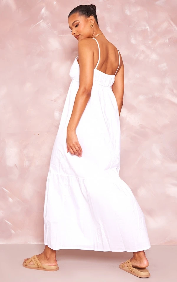 Robe Babydoll Longue Blanche à Bretelles Et Superpositions 4 Robe Babydoll Longue Blanche à Bretelles Et Superpositions – Image 2