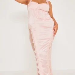Plus Robe Longue Rose Cendré à Corset Et Parties En Dentelle -Jolie Vêtue Soldes Magasin 34251b9665da4aeada0bd76cfa228f862b4d1599 cne0738 1
