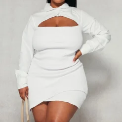 Zero Plus Robe Moulante Découpée Blanche à Détail Chemise -Jolie Vêtue Soldes Magasin 342f18ffdc5d6a216cc613451e82402d024615c3 cnc5252 3