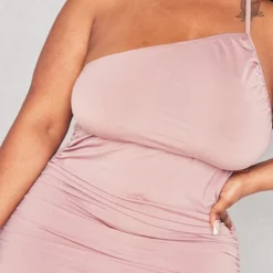 Plus Robe Moulante Rose Froncée Asymétrique -Jolie Vêtue Soldes Magasin 346d82695e0c30e8f2c8a9fed323764ca34b88c4 cnd2490 4