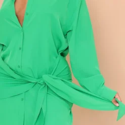 Plus Robe Chemise Vert Vif à Nouer Devant -Jolie Vêtue Soldes Magasin 347e38dbe3036f1d6920ac27b7a59ea12a4760b6 cmw4104 5