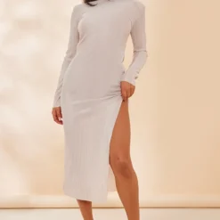 Robe Mi-longue Plissée Crème à Manches Longues Et Fente -Jolie Vêtue Soldes Magasin 34db9b1eab65e37bd8f5a3e5caa5e577d80a0adc cnd2179 3