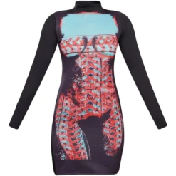 Robe Moulante Noire Imprimé Corps à Col Montant Et Manches Longues -Jolie Vêtue Soldes Magasin 34ef8d13e2ddce2cc371afccf6d8eea6541b5cb1 cnb7147 5