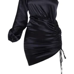 Robe Moulante Satinée Noire Froncée à Manche Unique -Jolie Vêtue Soldes Magasin 3512296b9289e10e80c755922cc86a395402d830 CMF6423 3