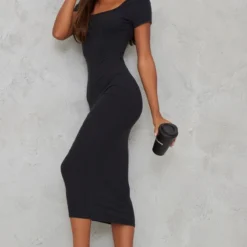 Robe Mi-longue Côtelée Brossée Noire à Col Carré 9 Robe Mi-longue Côtelée Brossée Noire à Col Carré -Jolie Vêtue Soldes Magasin 3541058871a82c3fff465a4ed6ae1a8bff078059 cna0220 3