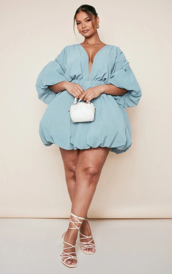 Plus Robe Droite Bleu Poudré Texturée Bouffante 5 Plus Robe Droite Bleu Poudré Texturée Bouffante – Image 3