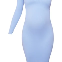 Maternité Robe De Grossesse Mi-longue Asymétrique Côtelée Bleu Ciel à Détail Contours -Jolie Vêtue Soldes Magasin 35717399c8f7c5d99e66775930dba04f51f9bc36 cnd7246 5