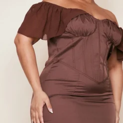 Plus Robe-corset Mi-longue Chocolat à Manches Drapées -Jolie Vêtue Soldes Magasin 3572fc6a2cbfeecc945cd24c1cc13cf7e36d925f cnd4860 4