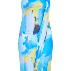 Plus Robe Mi-longue Plissée Bleue Imprimé Abstrait à Col Ras -Jolie Vêtue Soldes Magasin 35ca3ebf8646818b8c2118412e12001a96e215a3 cne4197 5