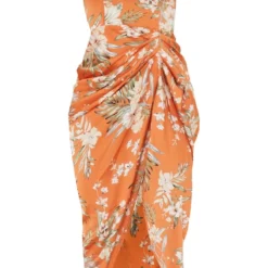 Robe Mi-longue Satinée Rouille Imprimé Fleuri Effet Drapé à Col Bardot -Jolie Vêtue Soldes Magasin 35eb066a0b301cc94ed59053d4bd9c573bc3df2f cms5004 6