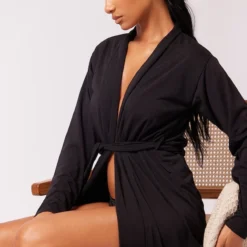 Robe De Chambre Longue En Jersey Brossé Noir -Jolie Vêtue Soldes Magasin 3603ffd9f81a71fe6181ea4bd1516220ff1085fb cne4630 4