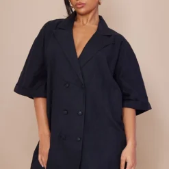Robe Blazer Noire Effet Lin Oversize à Manches Courtes Et Double Boutonnière -Jolie Vêtue Soldes Magasin 360a162944043a3fc1970afe8ac04c00eccf05fe cmz1807 3