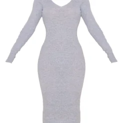 Robe Mi-longue En Maille Gris Clair à Col En V -Jolie Vêtue Soldes Magasin 3632671bd639db9bf43f87826ae85ce46c59e6b5 cmu0225 6