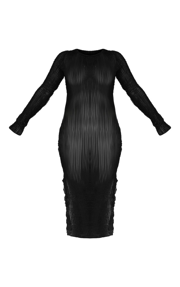 Maternité Robe De Grossesse Fendue Mi-longue Texturée Noire 7 Maternité Robe De Grossesse Fendue Mi-longue Texturée Noire – Image 5