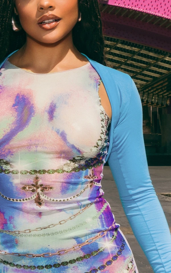 Robe Moulante En Mesh Multicolore Imprimé Corps à Dos Nageur 6 Robe Moulante En Mesh Multicolore Imprimé Corps à Dos Nageur – Image 4