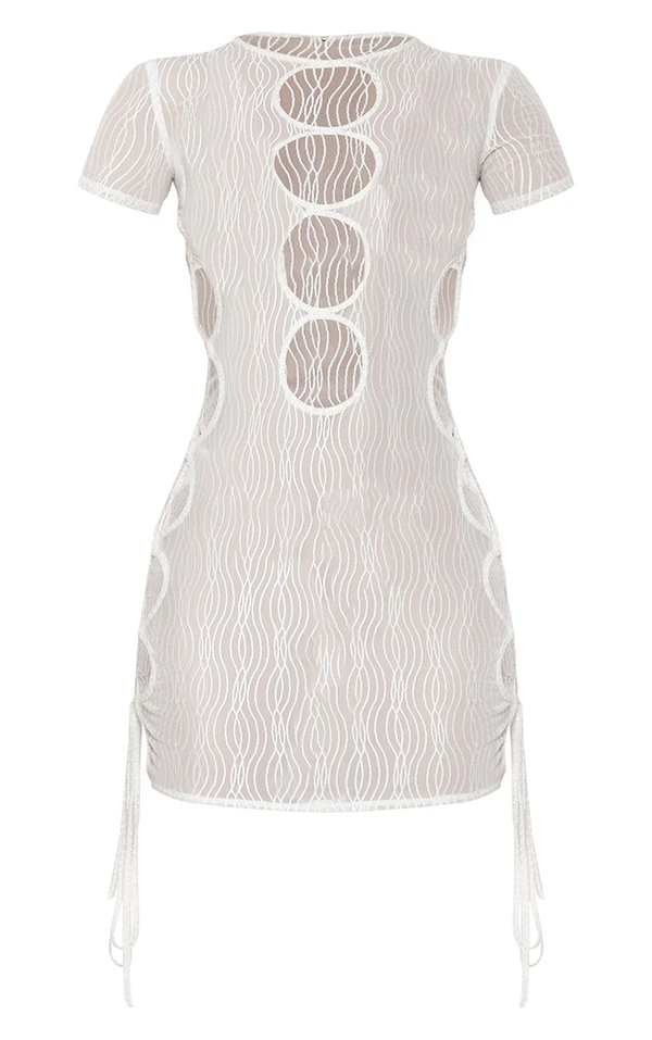 Mini Robe De Plage Découpée Blanche En Mesh Texturé 7 Mini Robe De Plage Découpée Blanche En Mesh Texturé – Image 5