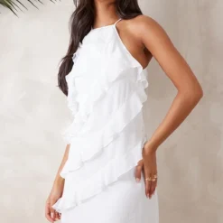 Tall Robe Longue Volantée Blanche à Bretelles -Jolie Vêtue Soldes Magasin 36a3e2731efc714deccdcb9102f91c1c4777c71e cnd3481 4