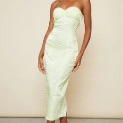 Robe Mi-longue Texturée Tissée Vert Citron à Détail Bonnets -Jolie Vêtue Soldes Magasin 36eafb48abc0408b547bb2b2a97de7c820d15dfa cnd2041 1