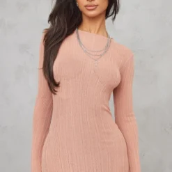 Petite Robe Vison En Maille Tricot Transparente à Col Montant