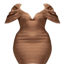 Plus Robe Moulante Texturée Café Au Lait à Décolleté En V -Jolie Vêtue Soldes Magasin 37180a842f2a98c71b65d6f5c3928d187b8171fc cnc5111 5