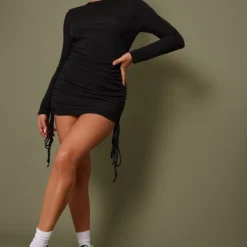 Robe Moulante Très Côtelée Noire à Côté Froncé -Jolie Vêtue Soldes Magasin 373bfffc24f038b15e6d2121a9635353ebf201ac cnd2181 3