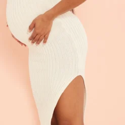 Maternité Robe De Grossesse Mi-longue En Maille Tricot Crème Côtelée -Jolie Vêtue Soldes Magasin 381b90e7ebea001493e20e6b72e05708084c6ab1 CMZ9807 4