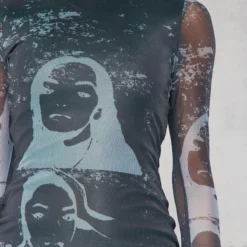 Robe Moulante En Mesh à Imprimé Visage Gris Anthracite Et Manches Longues -Jolie Vêtue Soldes Magasin 3832305f3df2f25b69299fccf4440f0ae5dabad8 cnb3517 4