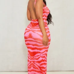 Shape Robe Longue Imprimée Zèbre Rose à Dos échancré