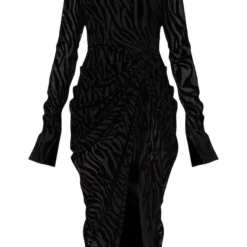 Robe Mi-longue Noire Imprimé Zèbre Dévoré à Col Haut Et Détail Drapé -Jolie Vêtue Soldes Magasin 385d20a3067a01f069222eb30d260168c69fd8c0 cmu4283 6