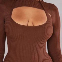 Robe En Maille Côtelée Chocolat Dos Nu à Manches Longues -Jolie Vêtue Soldes Magasin 39042fd988723dd3248da38861a7b21264c8aad9 cnb6391 4