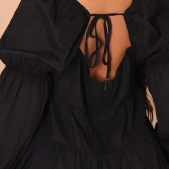 Plus Robe Droite En Coton Noir à étages Volantés -Jolie Vêtue Soldes Magasin 3942da734b80db17a91b84b9cac2861707a4d37f cmw4091 5