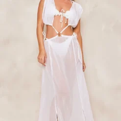 Robe De Plage Blanche Découpée à Anneau Et Manches Bouffantes -Jolie Vêtue Soldes Magasin 394fcc25b5cb828951aea5c8c5608e22d33ee126 cnd3602 1