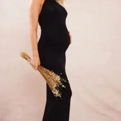 Maternité Robe De Grossesse Longue Noire à Dos Nu